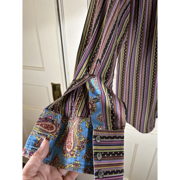 Robert Graham Men’s Vertical Stripe Paisley Embroidered Collared Shirt Large - Picture 6 of 12